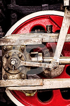 Red locomotive wheel close-up