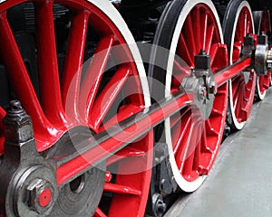 Red locomotive wheels