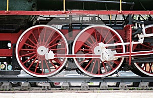 Red locomotive wheels
