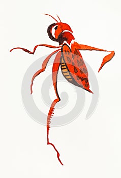 Red locust hand-drawn in sumi-e style