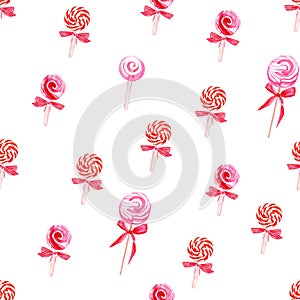 Red lollypops watercolor seamless vector pattern