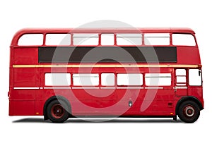 Red London bus, double decker on white