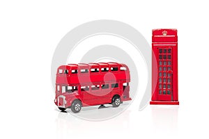 A Red London Doubledecker Bus and red telephone box