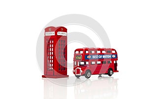 A Red London Doubledecker Bus and red telephone box