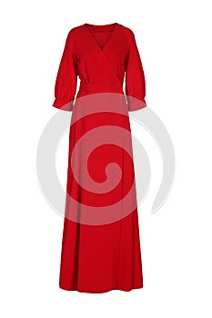 Red long elegant dress on white