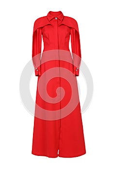 Red long elegant dress on white background