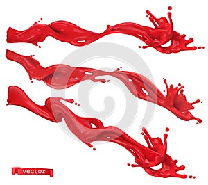 Red long splashes of paint. 3d realistic vector illustration