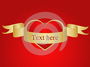 Red love background with text on ribbon