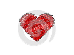 Red Love Heart With Black line Clip Art