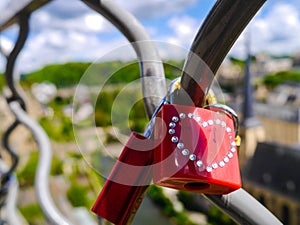 Red love locks with hearts