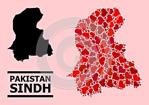 Red Love Mosaic Map of Sindh Province