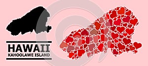 Red Love Pattern Map of Kahoolawe Island