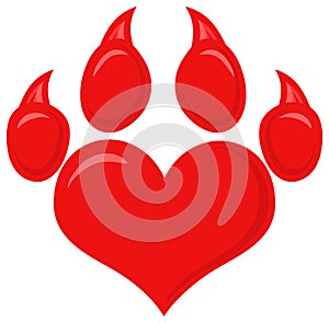 Red Love Paw With Claws Print Logo Design Flat