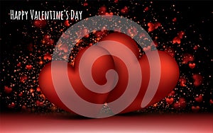 Red Love Romantic Hearts. February 14. Valentines day card banner Global love day Three Dimensional shapes.