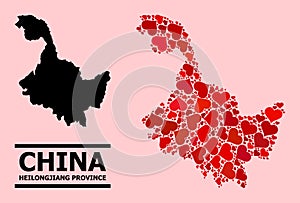Red Lovely Pattern Map of Heilongjiang Province