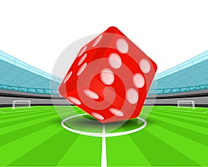 Red luck dice in the midfield of football stadium vector