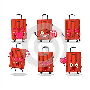 Red lugage cartoon character with love cute emoticon