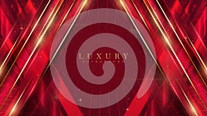 Red luxury background with glitter light effect and bokeh decoration and gold line elements