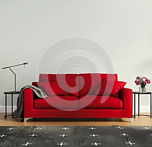 Red luxury bedroom with rug