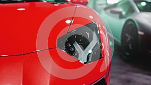 Red luxury car close-up banner background.