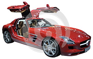 Red luxury coupe isolated photo