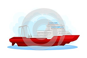 Red Luxury Yacht with Cabin as Water Transport Vector Illustration