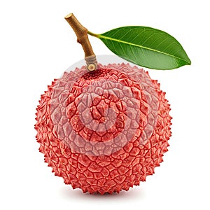 Red Lychee Fruit With Green Leaf and Stem image