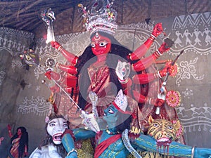 Red maa durga in a village