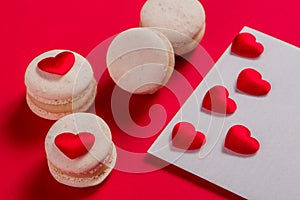 Red Macarons and red shaped hearts