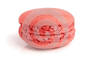 Red macaroon isolated on white background closeup