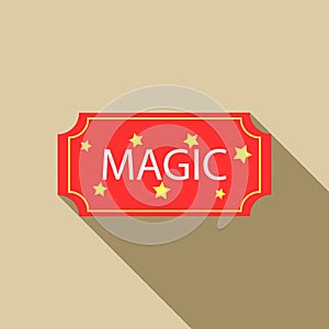 Red magic show ticket icon, flat style