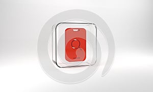 Red Magnifying glass and mobile icon isolated on grey background. Search, focus, zoom, business symbol. Glass square