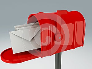 Red mail box with heap of letters