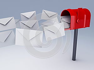 Red mail box with heap of letters