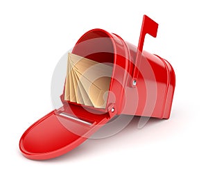 Red mail box with letters. 3D illustration