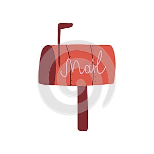 Red Mail Box, Post Office Box Vector Illustration