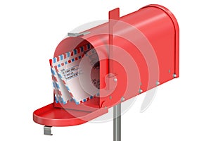 Red mailbox with letters