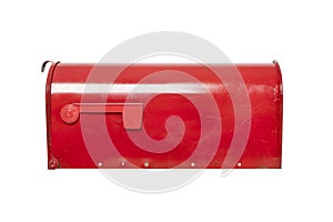 Red mailbox on white with flag