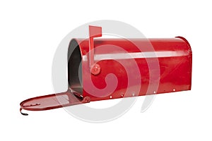 Red mailbox on white with flag