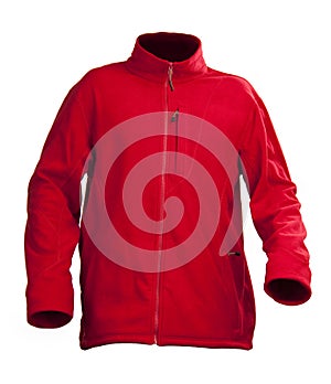 Red male fleece jacket isolated over white