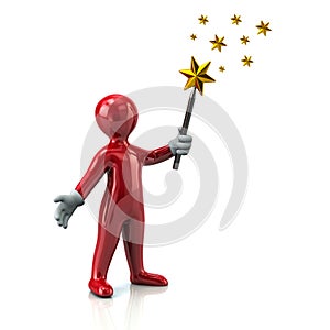 Red man with magic wand and golden stars