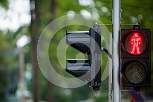 Red man Traffic lights, traffic sign for pedestrians on background