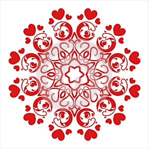 Red mandala with love decorative round
