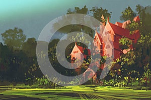 Red mansion in the woods
