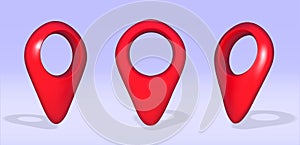 red map pin 3d icon. Realistic Location map pin gps pointer markers illustration