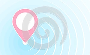 Red map pin icon, Gps position concept background with diverging circles from the center of the location pin point