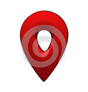Red map pointer 3d pin. Location symbol isolated on white background. Web location point, pointer. 3D rendering.