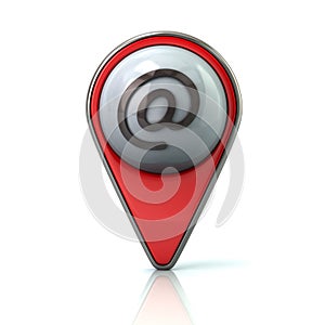 Red map pointer with e-mail icon