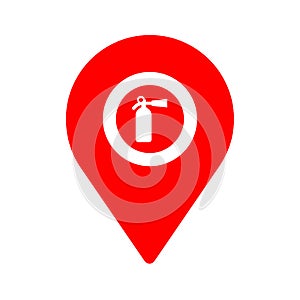 Red map pointer with fire extinguisher