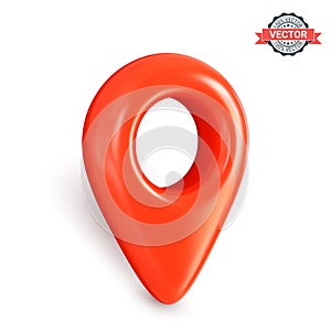 Red map pointer or GPS location icon in three-quarter front view